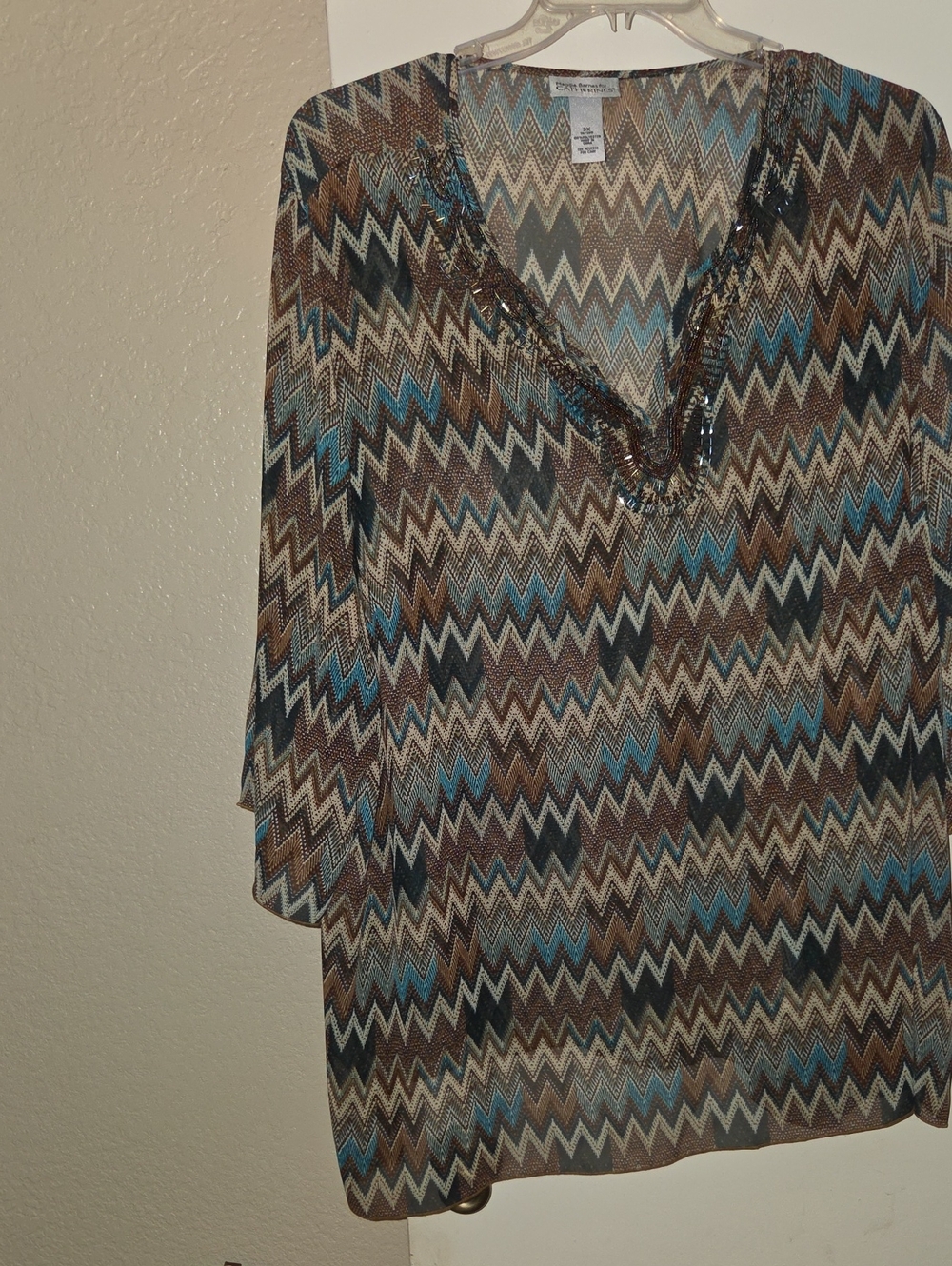 Catherines Maggie McNaughton Chevron Beaded V-Neck Tunic Top Size 2X